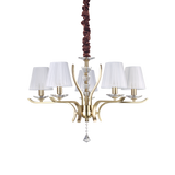 Lámpara colgante Ideal Lux Pegaso latón cristal y tela 5 luces 140W Ø72cm 197722