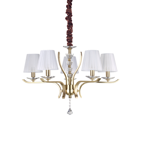 Lámpara colgante Ideal Lux Pegaso latón cristal y tela 5 luces 140W Ø72cm 197722