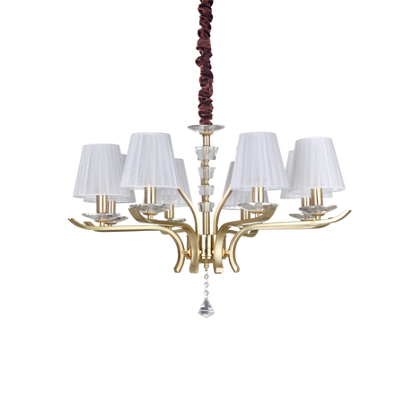 Lámpara colgante Ideal Lux Pegaso latón cristal y tela 8 luces 224W Ø76cm 197739