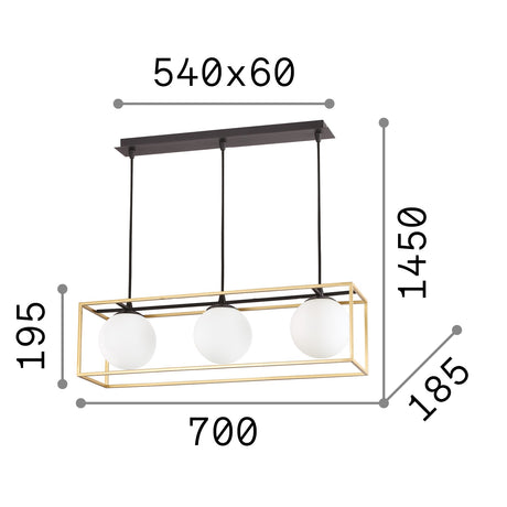 Lámpara colgante Ideal Lux Lingotto cristal 3 luces 70cm E14 latón — ref. 198125 (2)