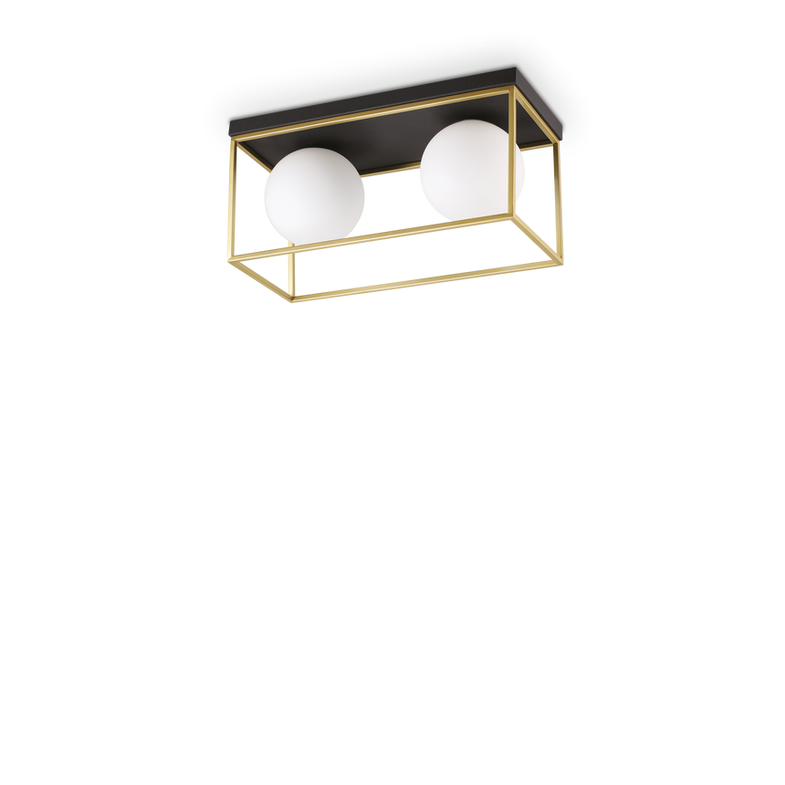 Plafón de techo Ideal Lux Lingotto latón cristal 2 luces 56W Ø45,5cm 198149