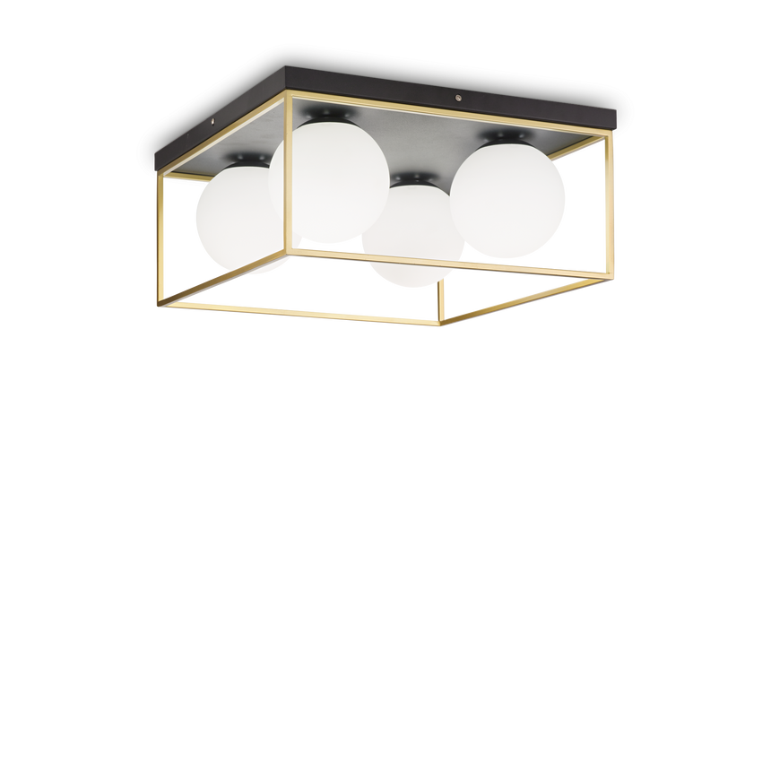 Plafón de techo Ideal Lux Lingotto latón cristal 4 luces 112W Ø45,5cm 198156