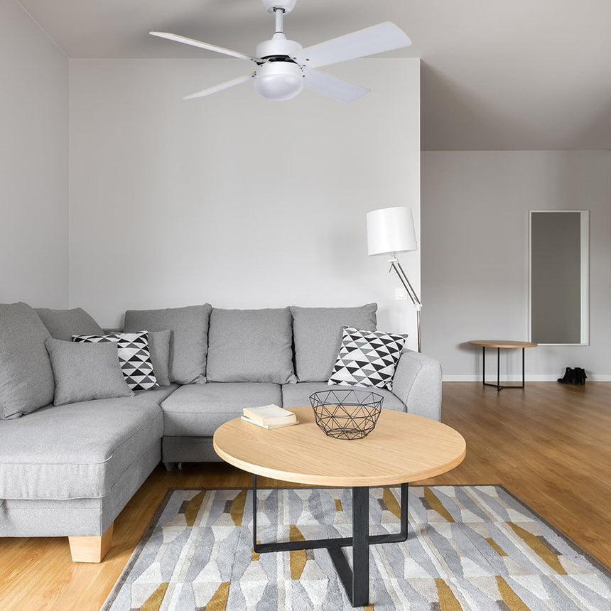 Fabrilamp Sofia Ventilador Dc 2xe27 Blanco 4 Aspas Rev.Blanca/haya 40x107d C/remoto Temporizador 175992401