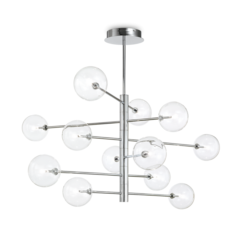 Lámpara colgante Ideal Lux Equinoxe cromo cristal 12 luces 24W Ø128,1cm 200118