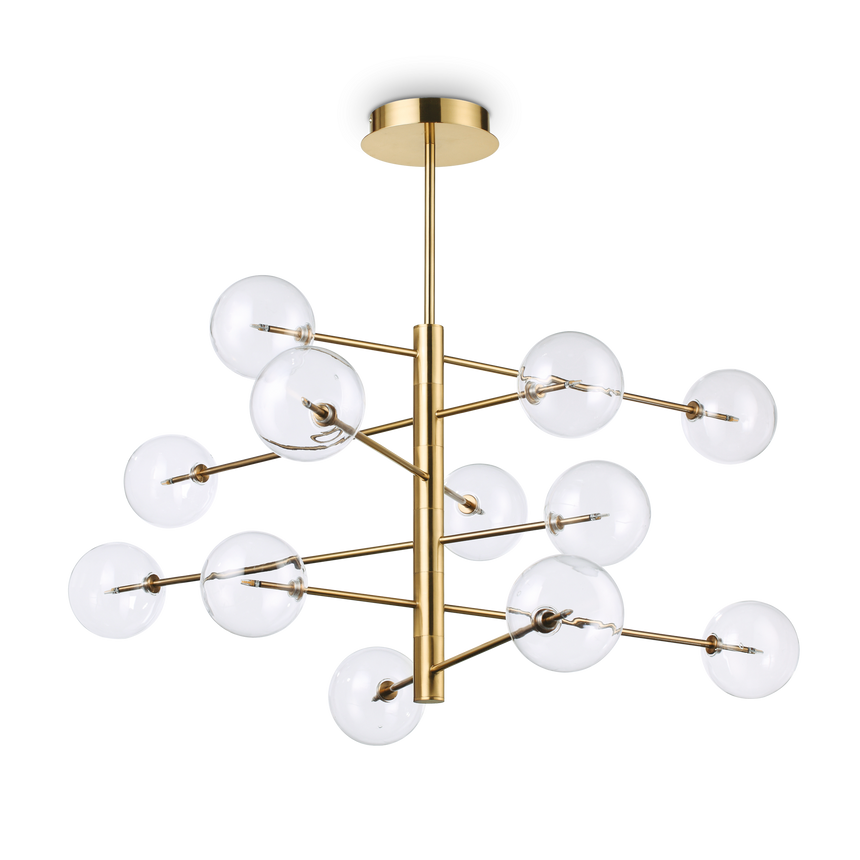 Lámpara colgante Ideal Lux Equinoxe latón cristal 12 luces 24W Ø128,1cm 200125