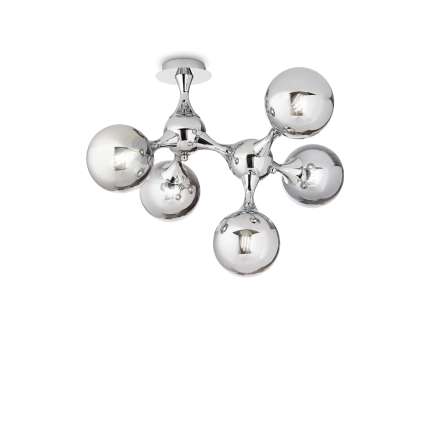 Plafón de techo Ideal Lux Nodi cristal 5 luces 55cm E14 cromo — ref. 200484 (1)