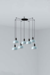 Lámpara de techo colgante Faro Tatawin 7 luces E27 LED azul grisaceo 20340-142-7L