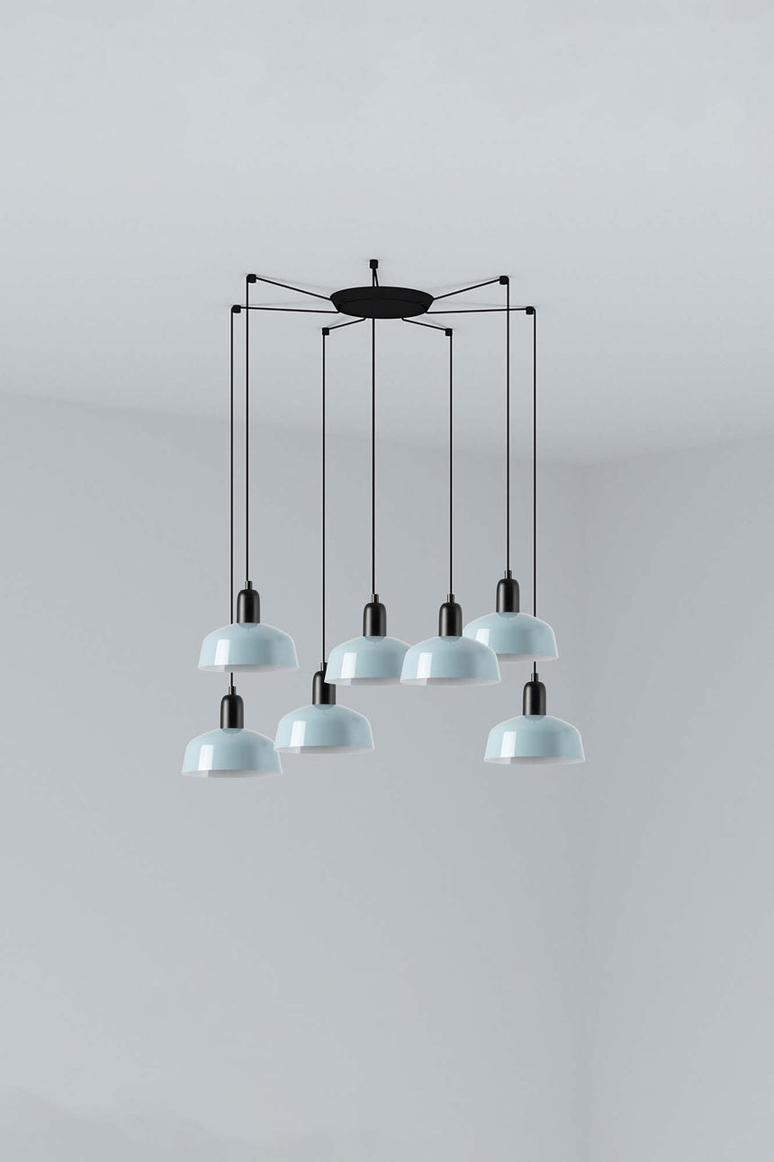 Lámpara de techo colgante Faro Tatawin 7 luces E27 LED azul grisaceo 20340-142-7L
