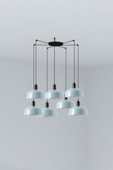 Lámpara de techo colgante Faro Tatawin 7 luces E27 LED azul grisaceo 20340-147-7L