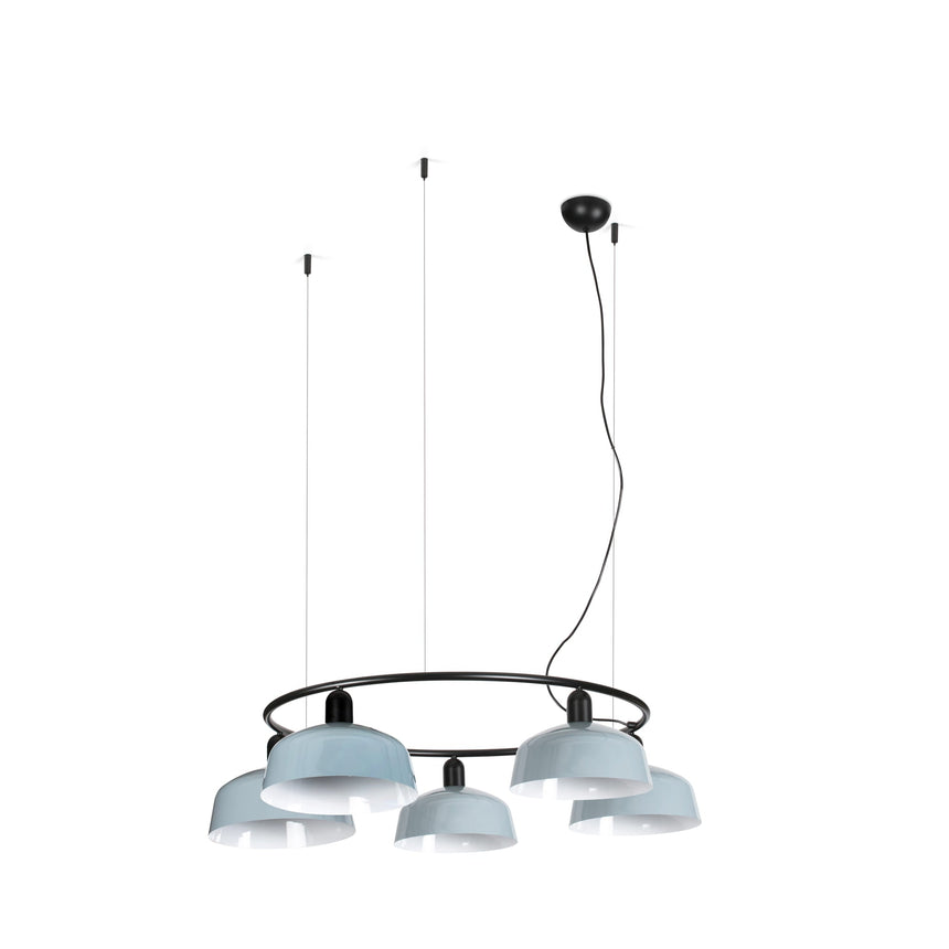 Lámpara de techo colgante Faro Tatawin M metal circular 5 luces E27 azul — ref. 20343-147-5L (1)