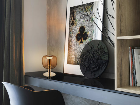 Lámpara de sobremesa Schuller Icon LED oro brillo y ambar cristal soplado 3000K 20cm vista 1