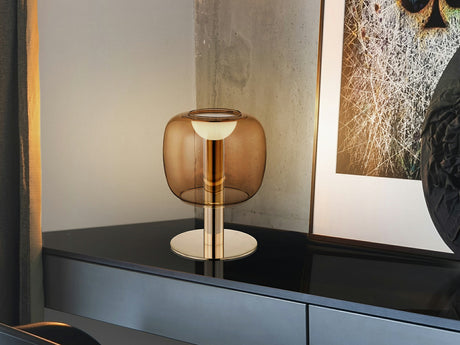 Lámpara de sobremesa Schuller Icon LED oro brillo y ambar cristal soplado 3000K 20cm 209229