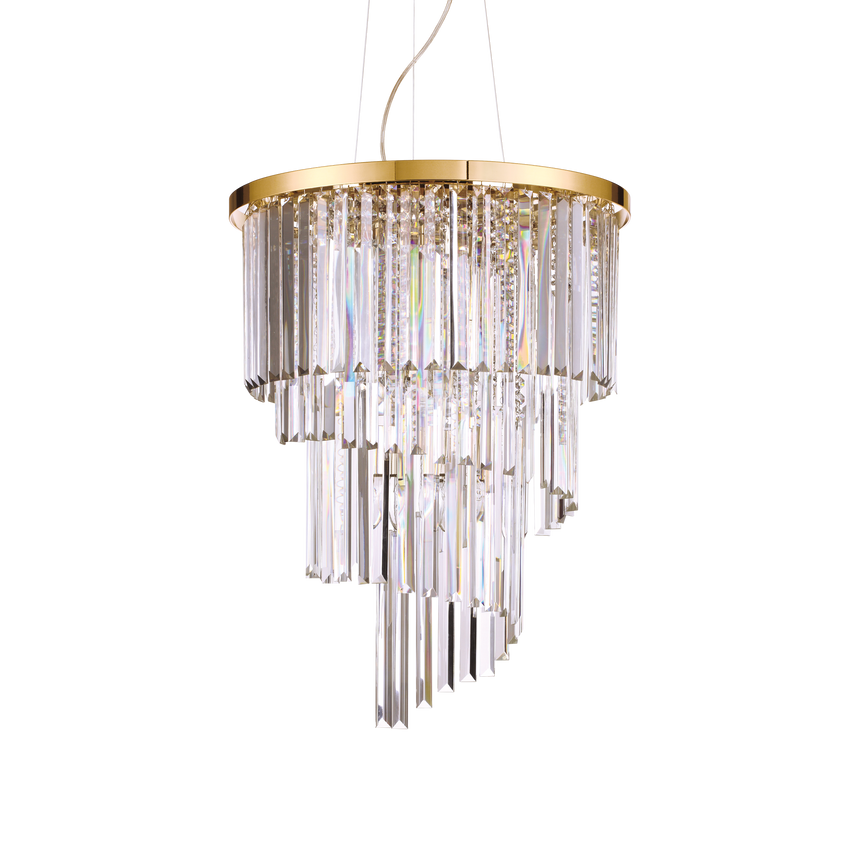 Lámpara colgante Ideal Lux Carlton dorado cristal y cerámica 12 luces 480W Ø50cm 213521