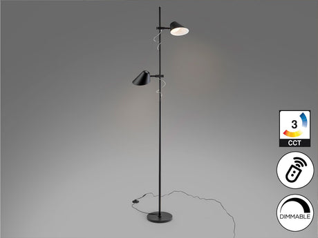 Lámpara de pie de salón Schuller Esino LED 2 luces negro CCT orientable con mando 184cm vista 3