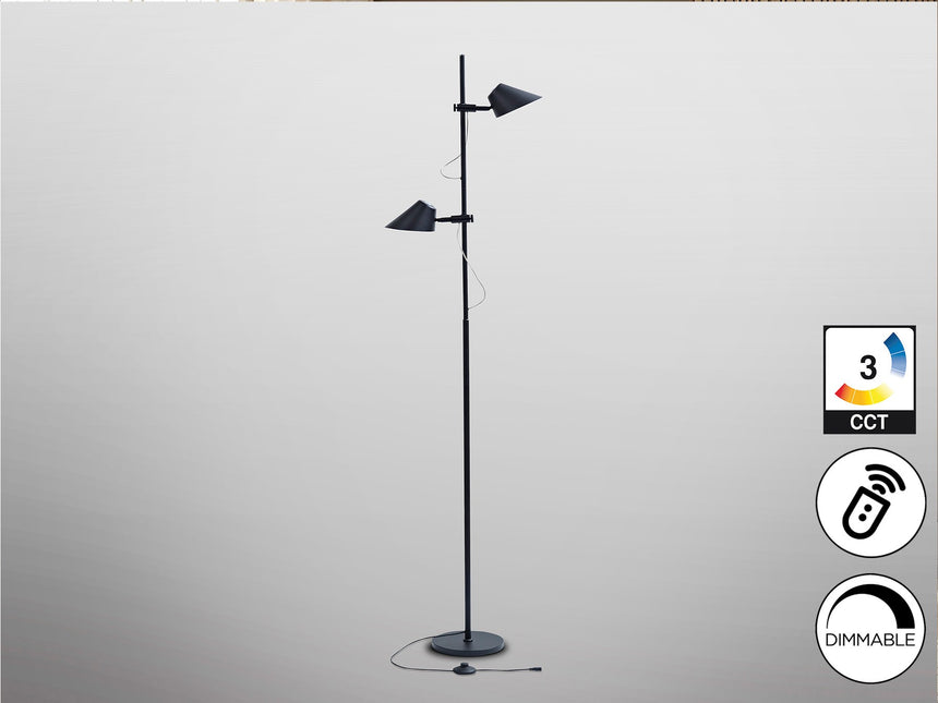 Lámpara de pie de salón Schuller Esino LED 2 luces negro CCT orientable con mando 184cm vista 4