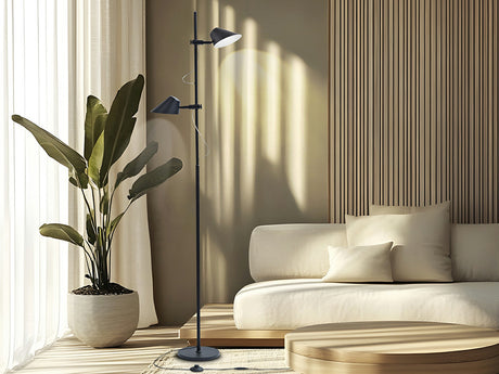 Lámpara de pie de salón Schuller Esino LED 2 luces negro CCT orientable con mando 184cm 215572