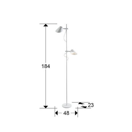 Lámpara de pie de salón Schuller Esino LED 2 luces blanco CCT orientable con mando 184cm dimensiones