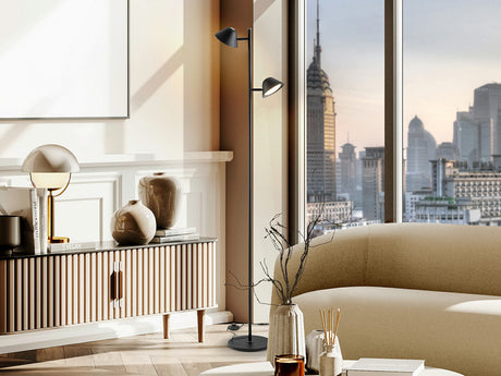 Lámpara de pie de salón Schuller Taros LED 2 luces negro CCT orientable con mando 160cm 215602