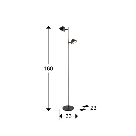 Lámpara de pie de salón Schuller Taros LED 2 luces negro CCT orientable con mando 160cm dimensiones