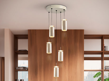 Lámpara de techo colgante Schuller Alfara 5 luces gris y craquelado crema cerámica 3000K 216647