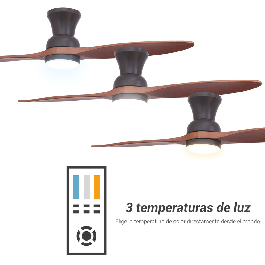 Sulion Ventilador de techo exterior DUPLO negro madera oscura con luz 2179148