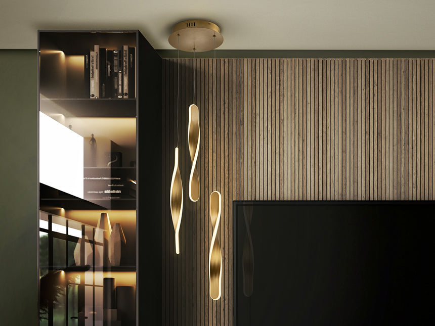Lámpara de techo colgante Schuller Twist 3 luces oro 3000K 219381