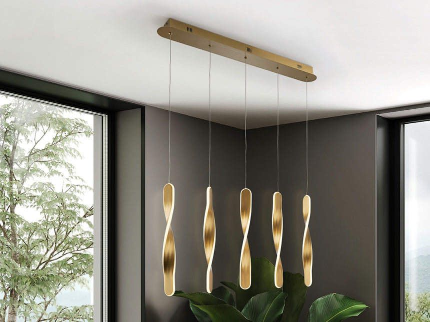 Lámpara de techo colgante Schuller Twist 5 luces oro 3000K 219527