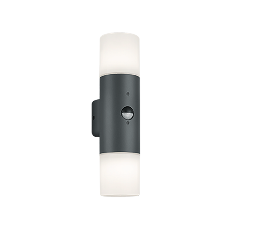 Aplique de exterior Trio Hoosic 2 luces antracita con sensor movimiento IP44 33cm 2