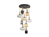 Lámpara de techo colgante Schuller Norma grande 9 luces negro y latón 5 metros Ø80cm 225090G ambiente