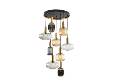 Lámpara de techo colgante Schuller Norma grande 9 luces negro y latón 5 metros Ø80cm 225090G ambiente