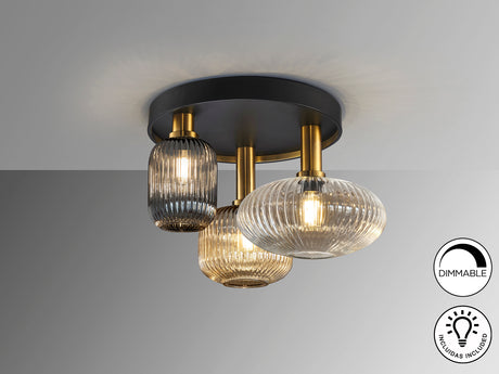 Plafón Schuller Norma 3 luces negro y latón Ø56cm 22534 - ambiente