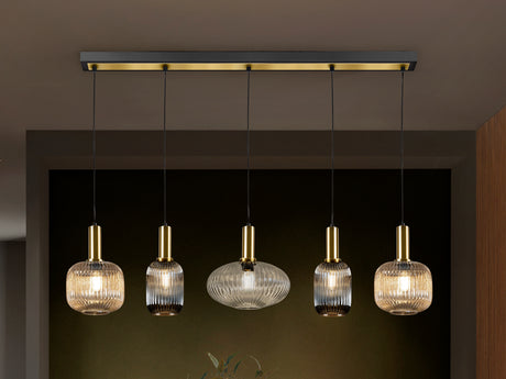 Lámpara de techo colgante Schuller Norma E27 5 luces negro y latón 226011