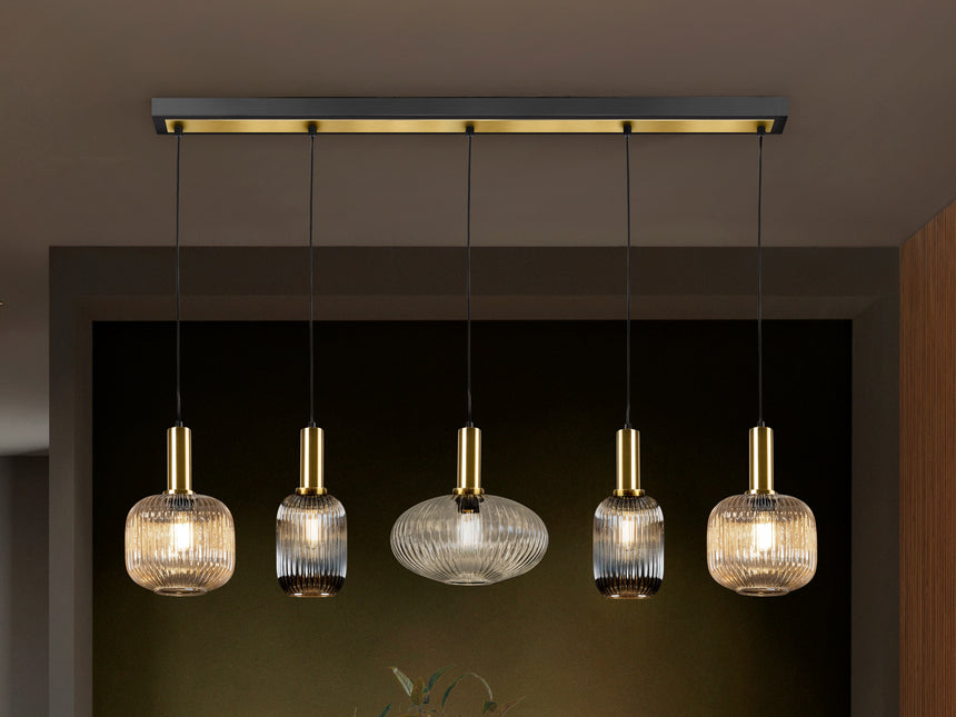 Lámpara de techo colgante Schuller Norma E27 5 luces negro y latón 226011