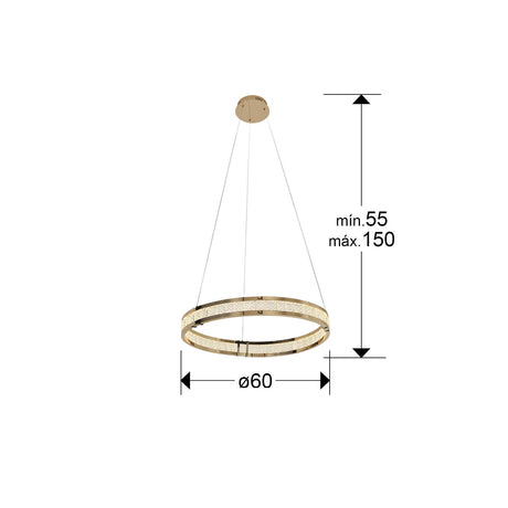 Lámpara de techo colgante de 1 aros Schuller Lorian dorado brillo acero 3000K Ø60cm dimensiones