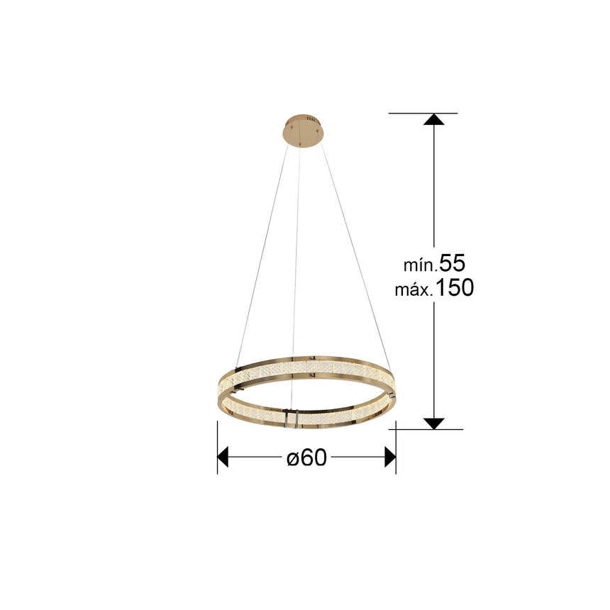 Lámpara de techo colgante de 1 aros Schuller Lorian dorado brillo acero 3000K Ø60cm dimensiones