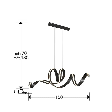 Lámpara de techo colgante Schuller Amara negro acero CCT con mando dimensiones