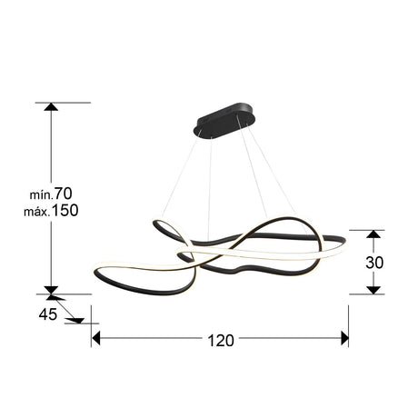 Lámpara de techo colgante Schuller Evania negro acero CCT con mando dimensiones