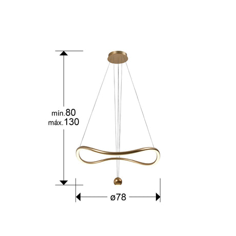 Lámpara de techo colgante Schuller Romina dorado brillo acero CCT con mando Ø78cm dimensiones