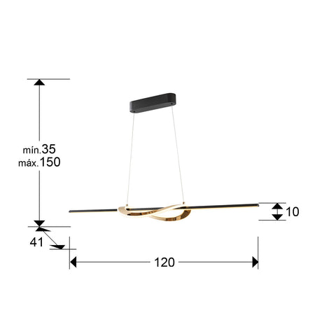 Lámpara de techo colgante Schuller Enora dorado brillo y negro acero CCT con mando dimensiones