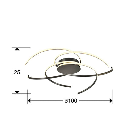Plafón Schuller Cadence grande LED negro acero CCT con mando Ø100cm dimensiones