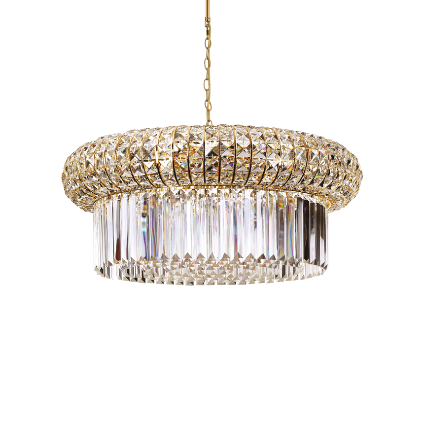 Lámpara colgante Ideal Lux Nabucco dorado cristal 16 luces 640W Ø70cm 237800