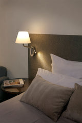 Lámpara de pared aplique Faro Eterna izquierdo con lector E27 LED cromo y beige — ref. 24007-11 (3)