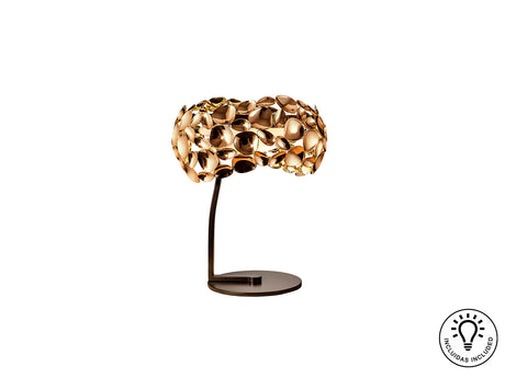 Lámpara de sobremesa Schuller Narisa 3 luces oro rosa y