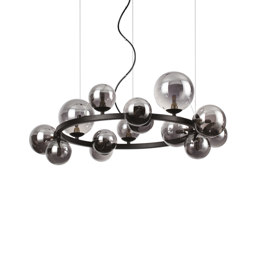 Lámpara colgante Ideal Lux Perlage fumé cristal 14 luces 210W Ø85cm 271385
