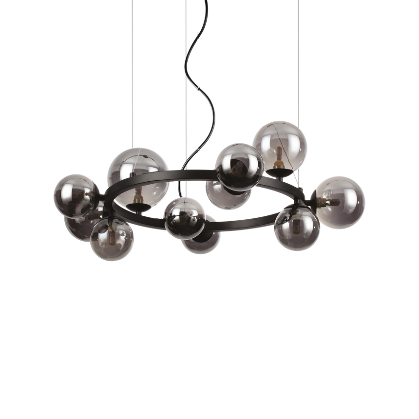 Lámpara colgante Ideal Lux Perlage fumé cristal 11 luces 165W Ø73cm 271392