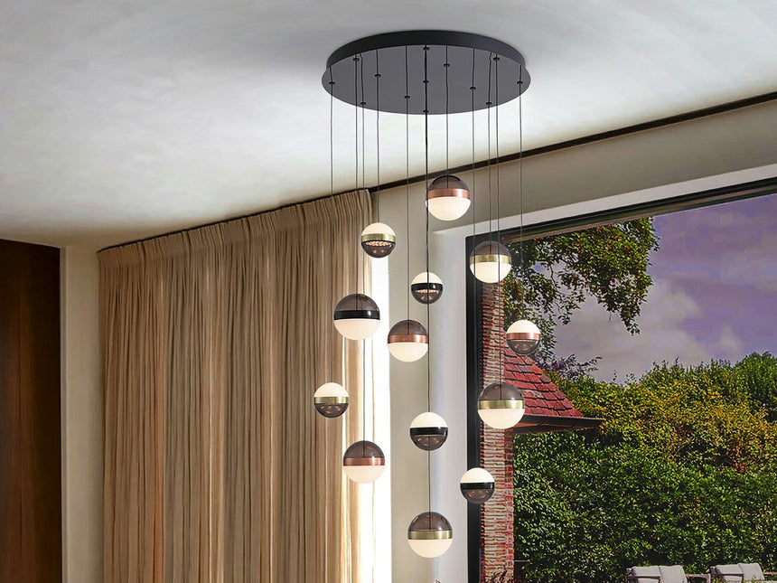 Lámpara de techo colgante Schuller Orbes grande 13 luces negro y 3 metal 3000K 276092