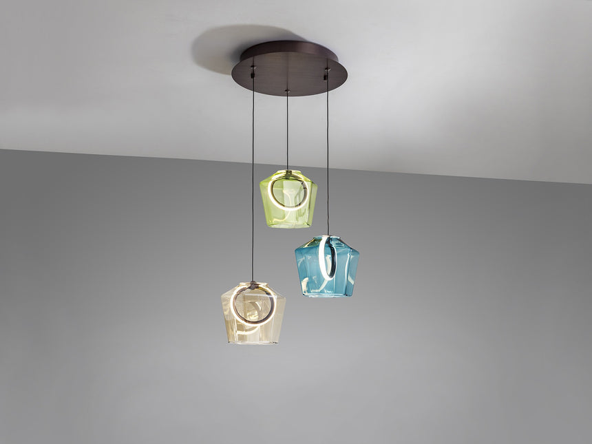 Lámpara de techo colgante Schuller Ingrid 3 luces bronce oscuro y varios colores 3000K vista 3