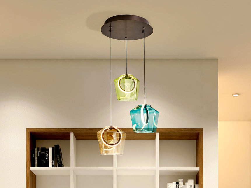 Lámpara de techo colgante Schuller Ingrid 3 luces bronce oscuro y varios colores 3000K 279413