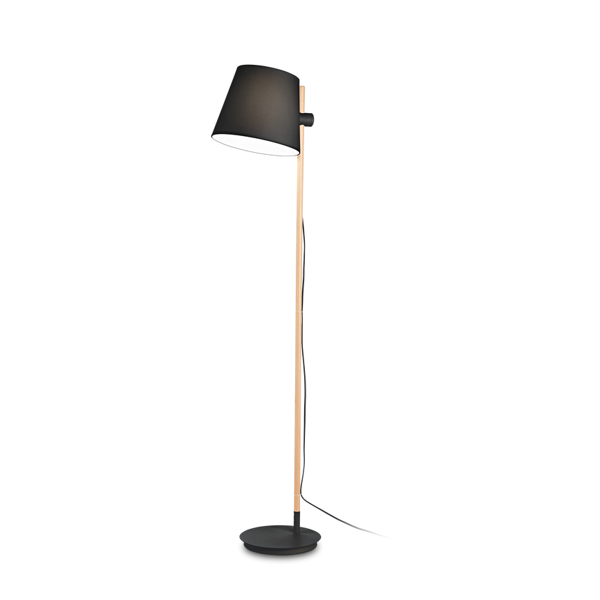 Lámpara de pie Ideal Lux Axel negro madera y tela 60W 168cm 282084