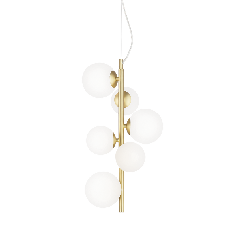 Lámpara colgante Ideal Lux Perlage blanco cristal 6 luces 90W Ø26cm 283821